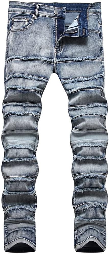 Splicing Slim Men's Tassel Jeans Street Pants Punk Patch Straight Leg