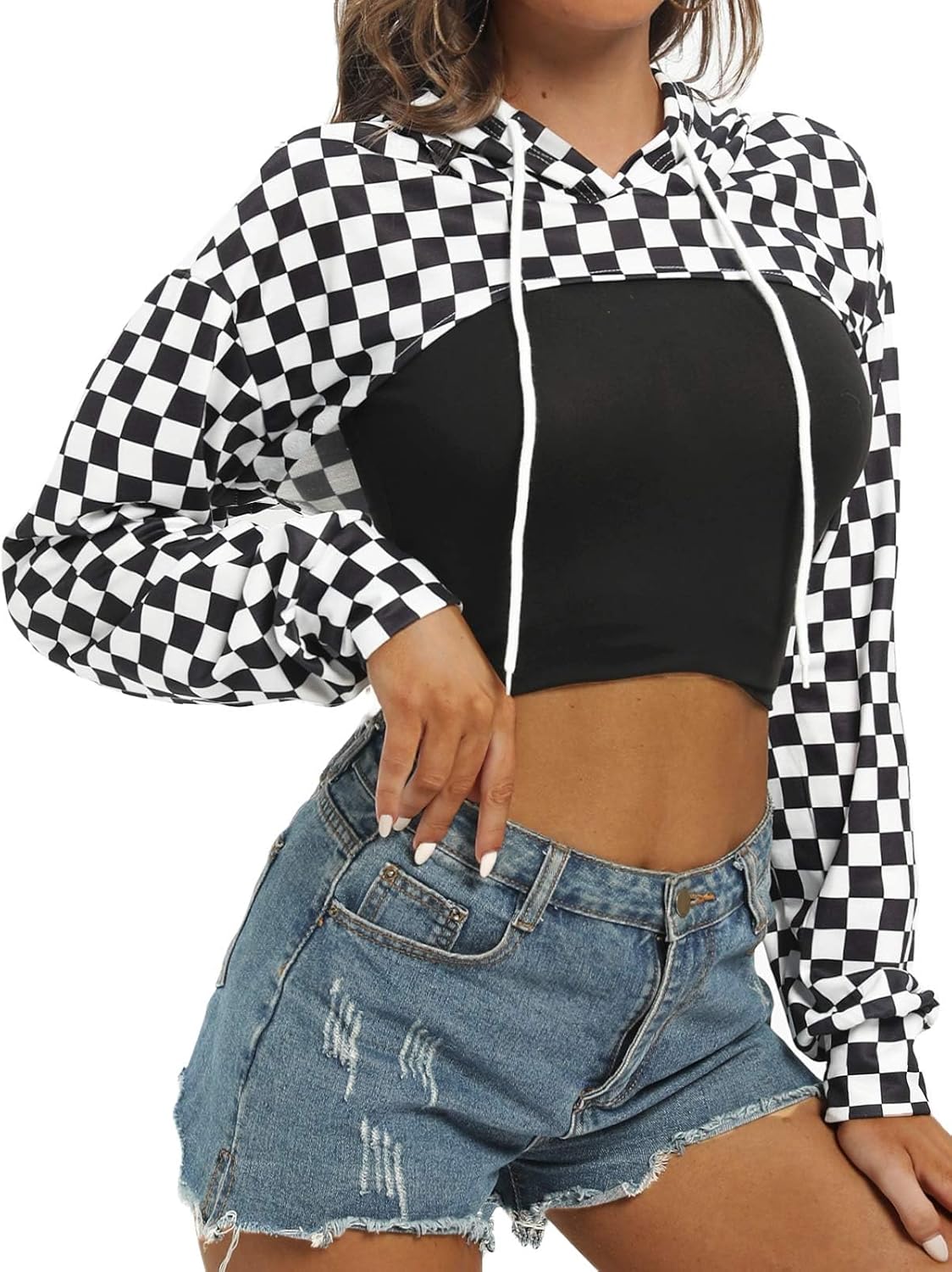 Women Long Sleeve Cropped Super Crop Top Hoodies Sweatshirt Aesthetic Punk Hip Hop Dance Sexy Rave Cloth