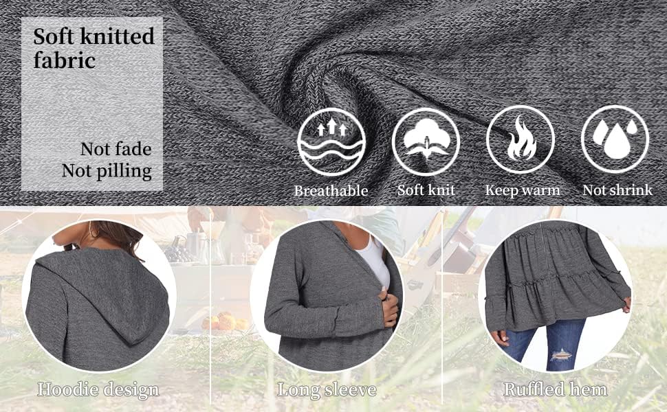 Full Zip Up Hoodie for Women Pleated Tiered Ruffle Hooded Sweatshirts Jacket Coat Long Sleeve