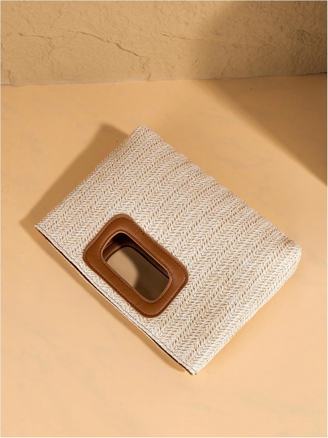 Women's Braided Straw Clutch Boho Woven Purse Top Handle Square Bag Vacation Handbags
