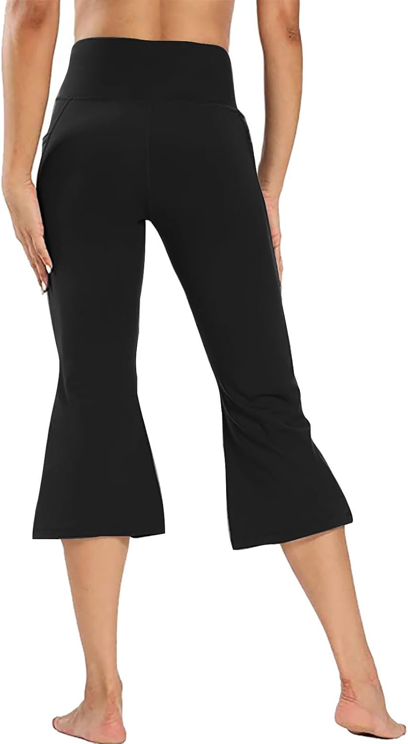 Capri Leggings for Women Tummy Control High Waist Flare Yoga Pant Comfy Athletic Workout Summer Leggings with Pocket