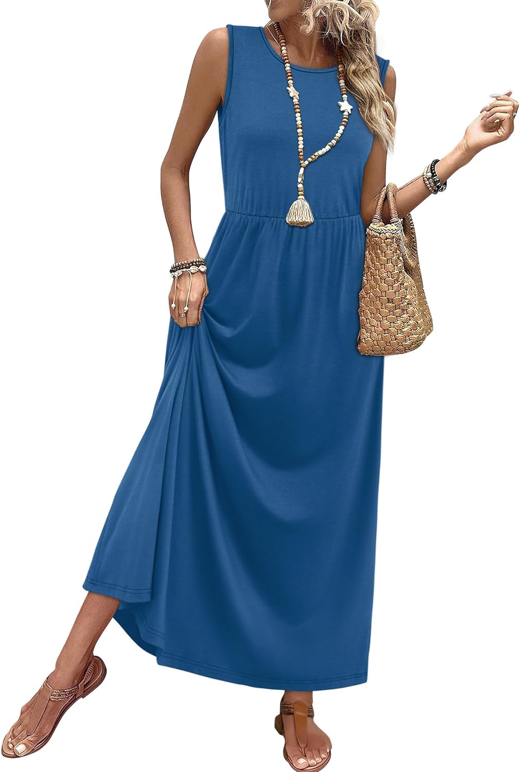 Summer Dresses for Women Maxi Dresses Long Flowy A Line Sleeveless Sundresses with Pockets