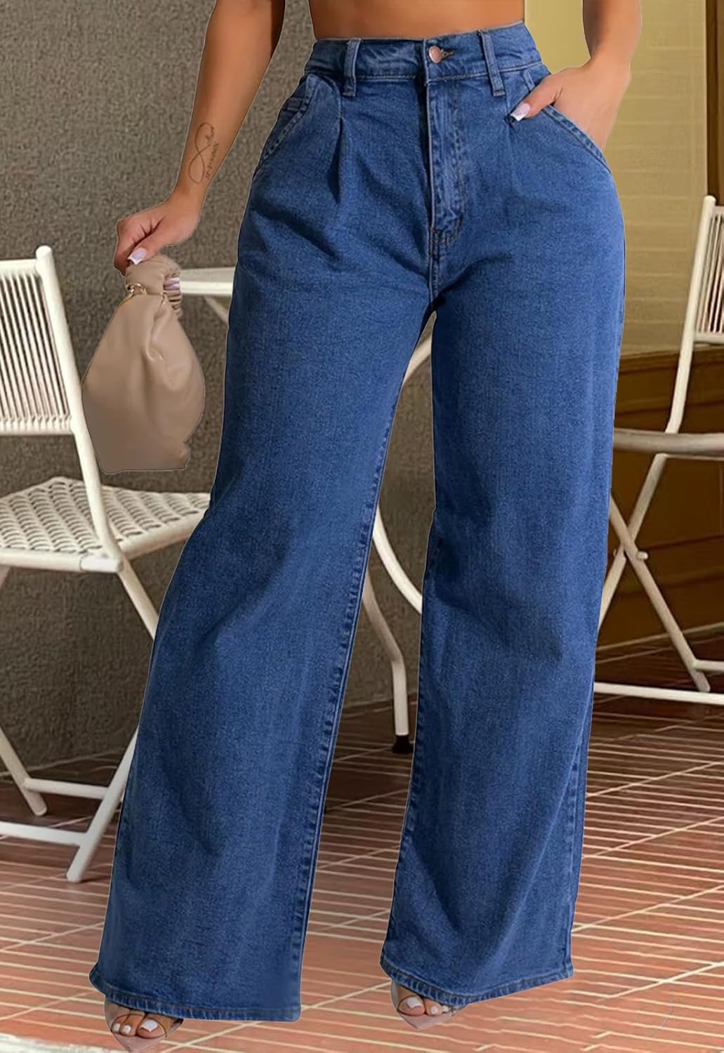 Women's Wide Leg Jeans Casual Stretch High Rise Baggy Loose Pants
