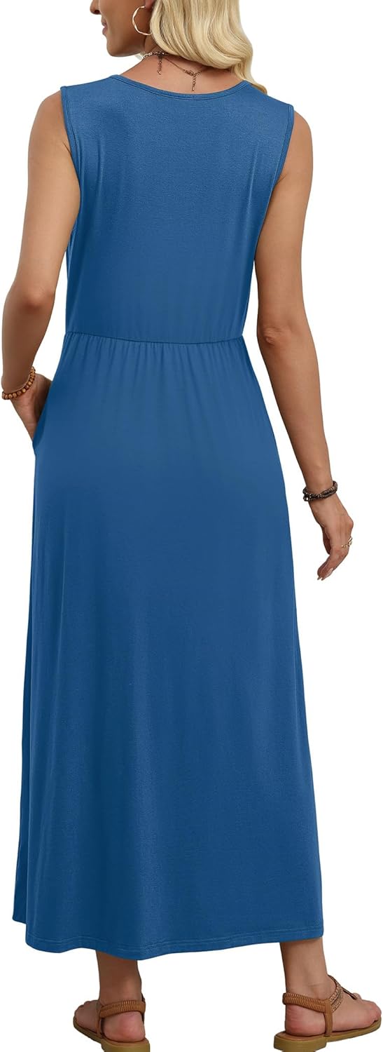 Summer Dresses for Women Maxi Dresses Long Flowy A Line Sleeveless Sundresses with Pockets