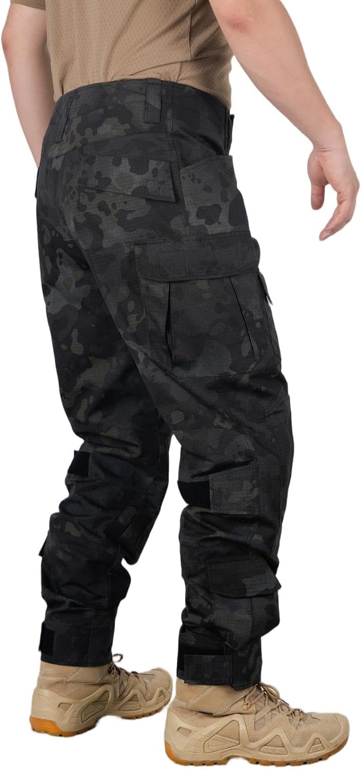 Tactical Pants for Men Water Resistant Hiking Pants Camo Cargo Pants with 10 Pockets No Belt and Kneepad
